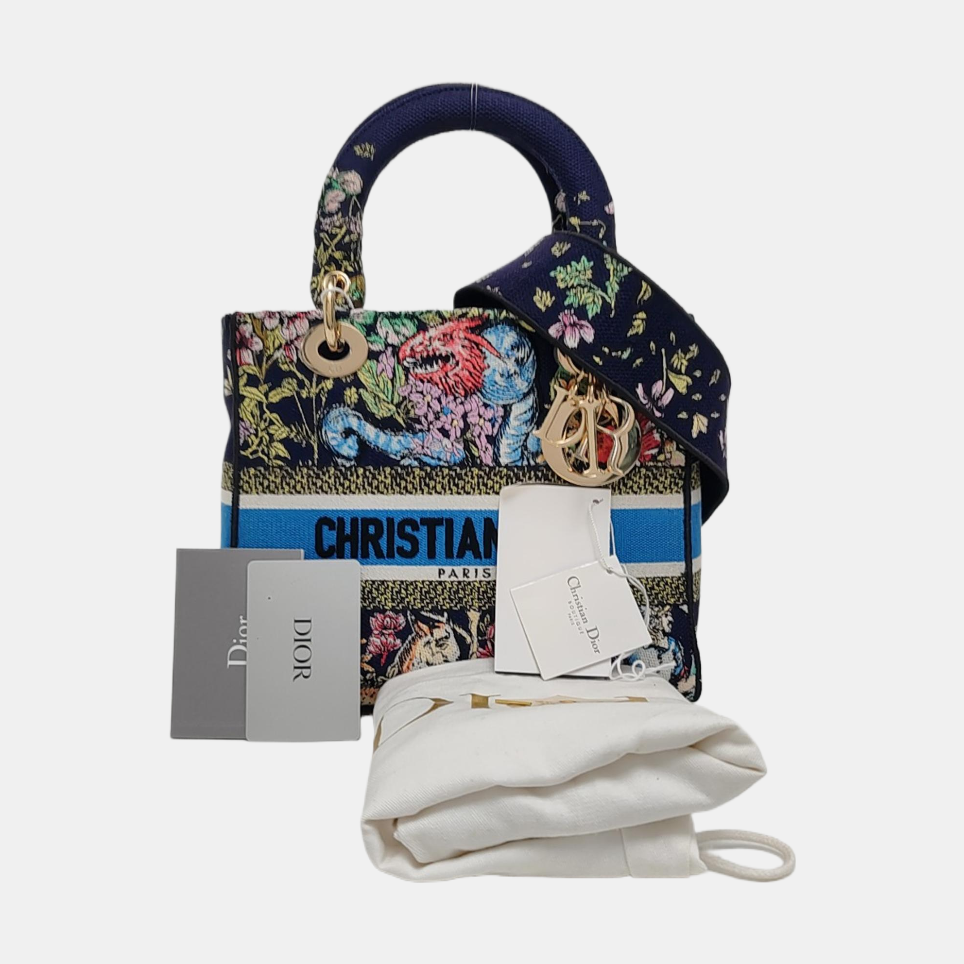 Authenticated pre-owned  Lady D-Lite Medium Canvas Blue - Tote Bag at Looply