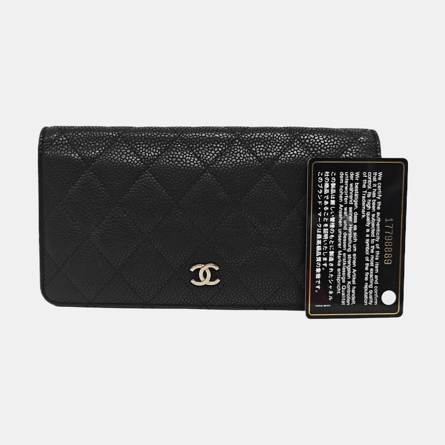 Quilted Grained Calfskin Wallet Black