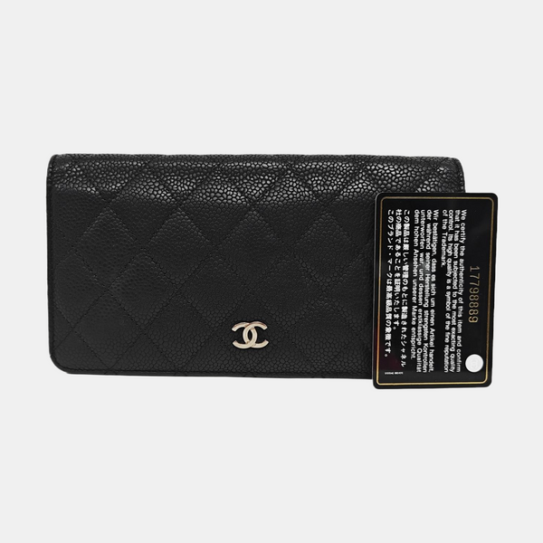 Quilted Grained Calfskin Wallet Black