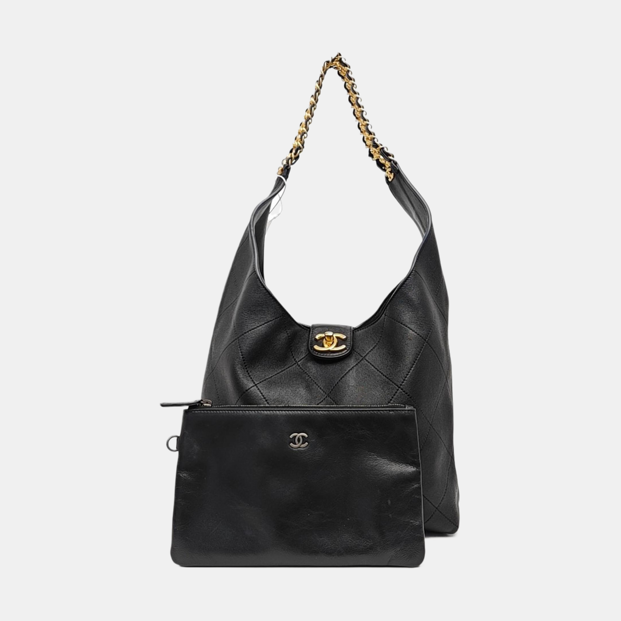 Quilted Lambskin Shoulder Bag Black