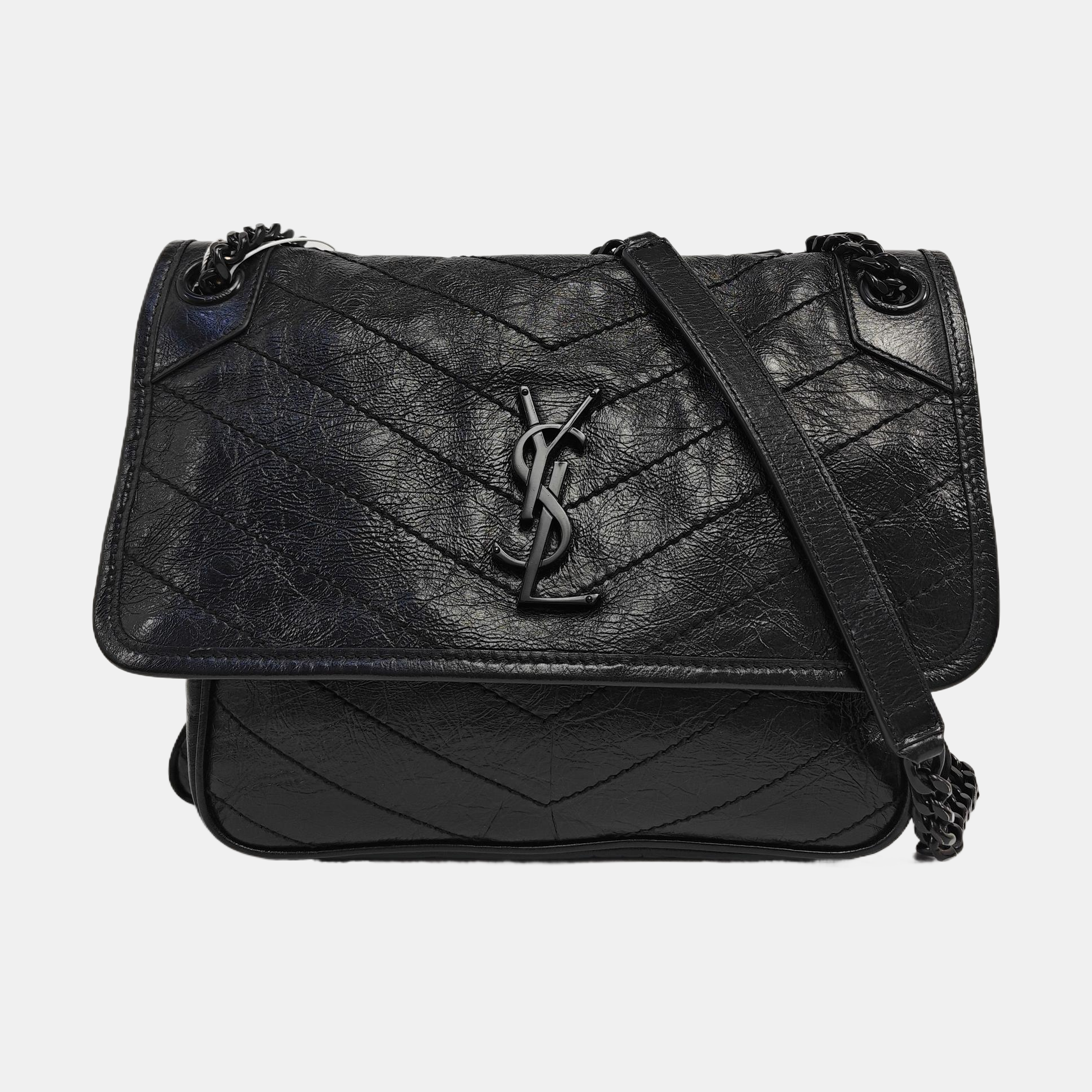 NIKI Medium Chevron Calfskin Black