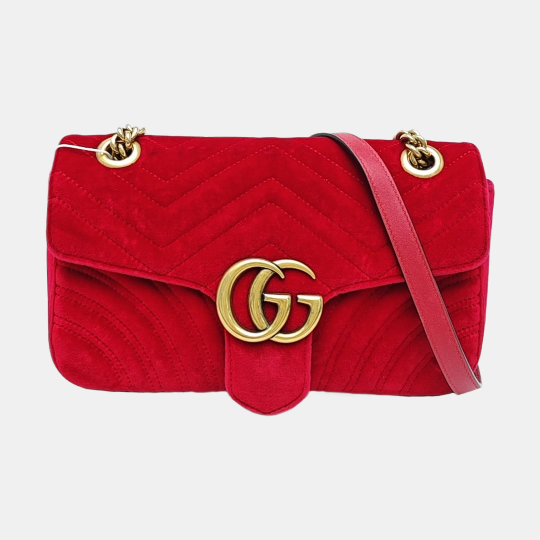 GG Marmont Medium Quilted Velvet Red