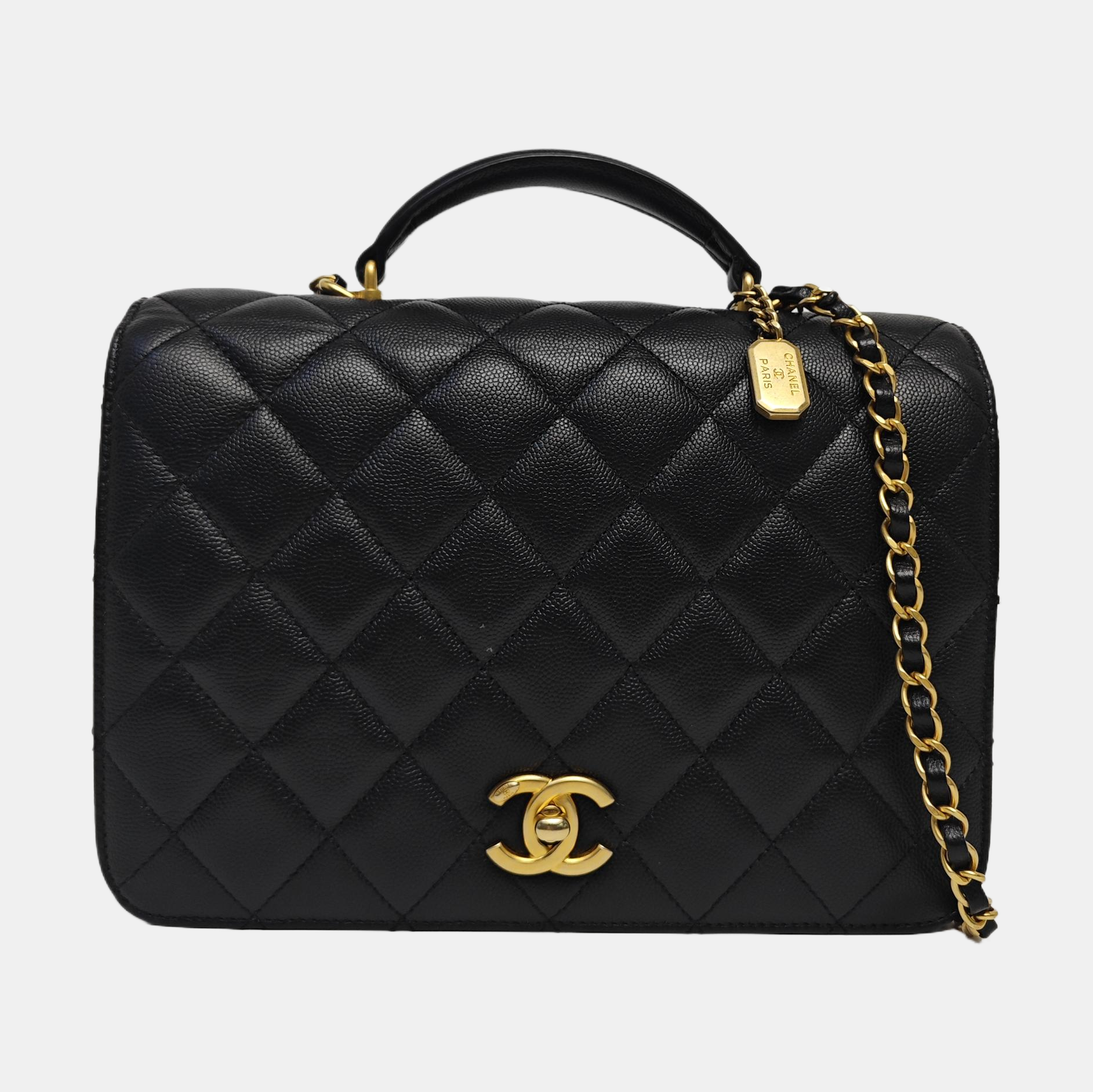 Quilted Grained Calfskin Shoulder Bag Black