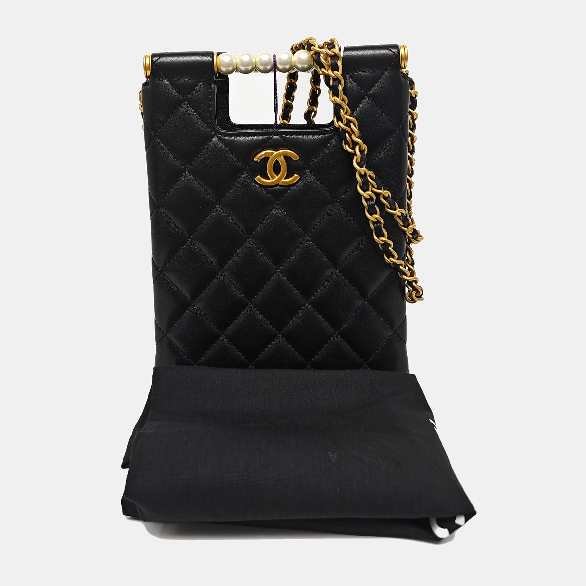 Quilted Lambskin Shoulder Bag Black