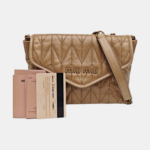 Quilted Calfskin Shoulder Bag Beige