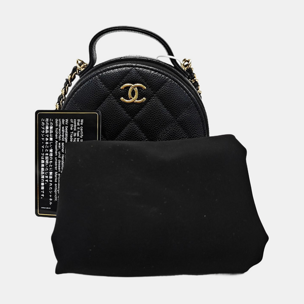 ROUND Quilted Grained Calfskin Black