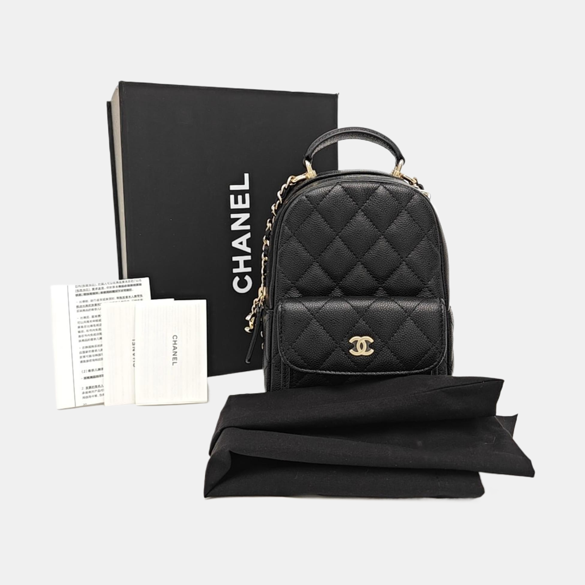 Quilted Grained Calfskin Backpack Mini Black