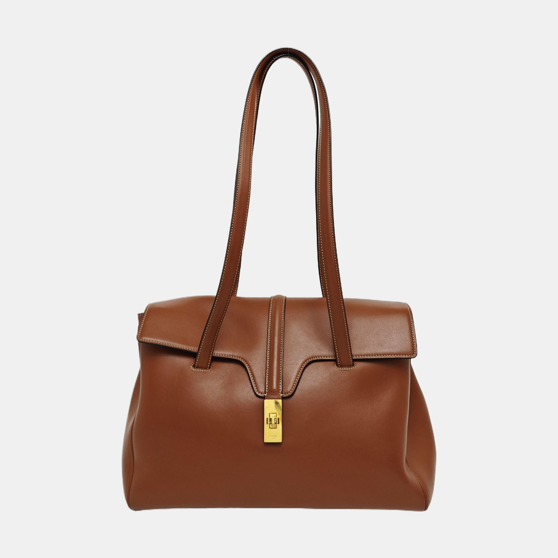 Authenticated pre-owned  16 Medium Calfskin Brown - Top Handle Bag at Looply