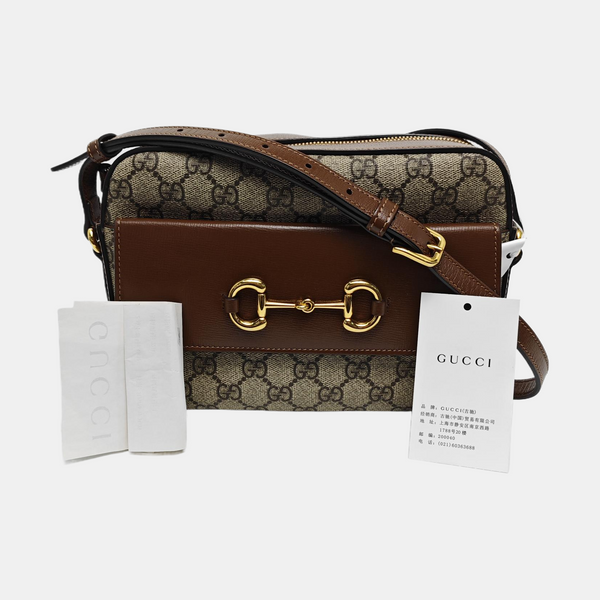 Authenticated pre-owned  Horsebit 1955 Small Coated Canvas Beige - Shoulder Bag at Looply