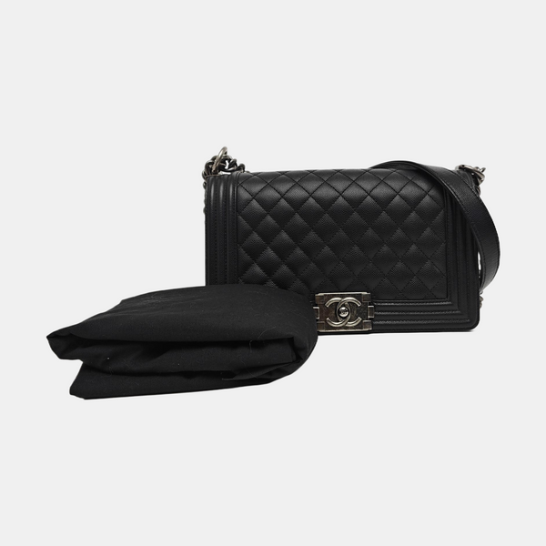 BOY CHANEL Medium Quilted Grained Calfskin Black