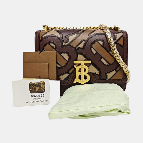 TB Small Quilted Calfskin Brown