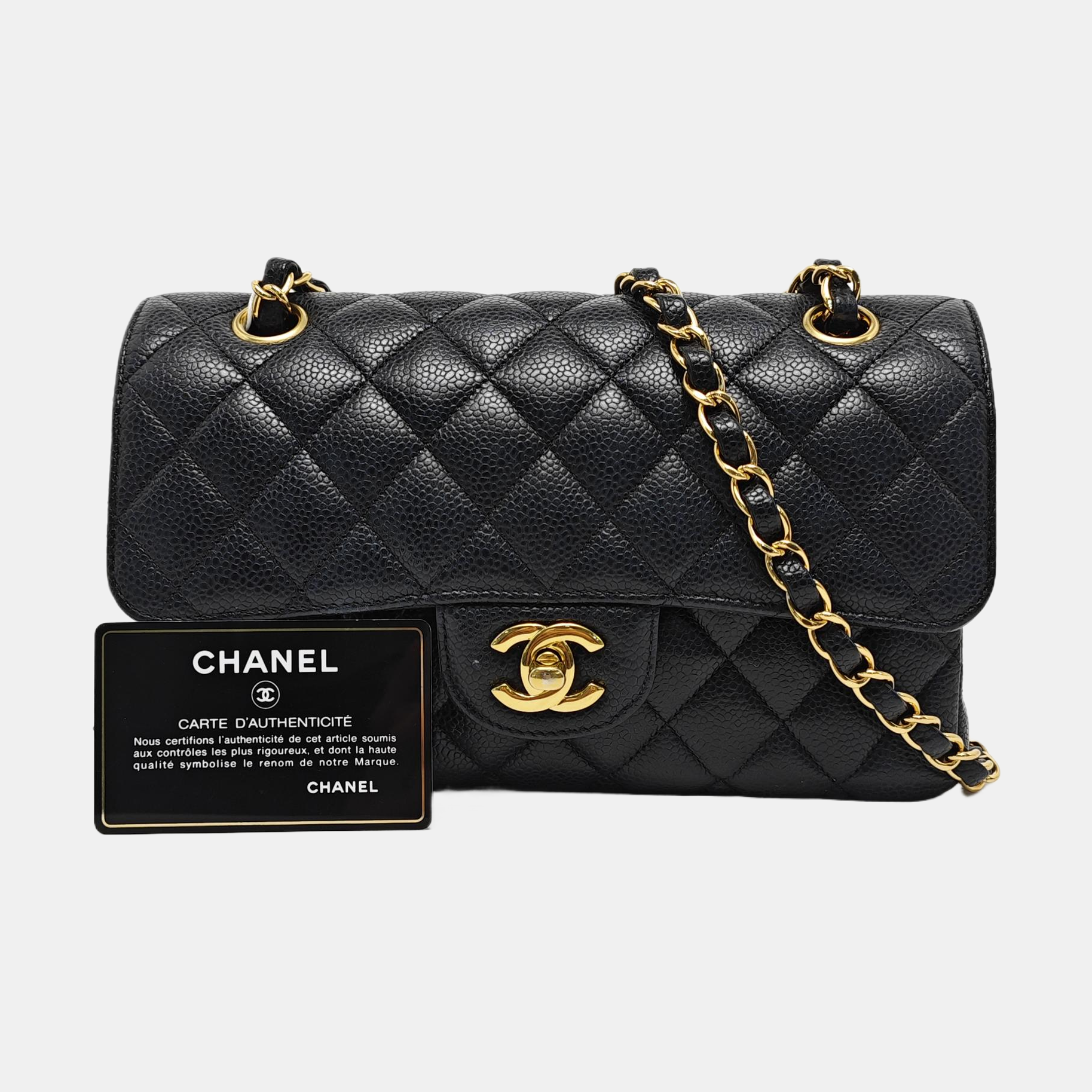 CLASSIC FLAP Small Quilted Grained Calfskin Black
