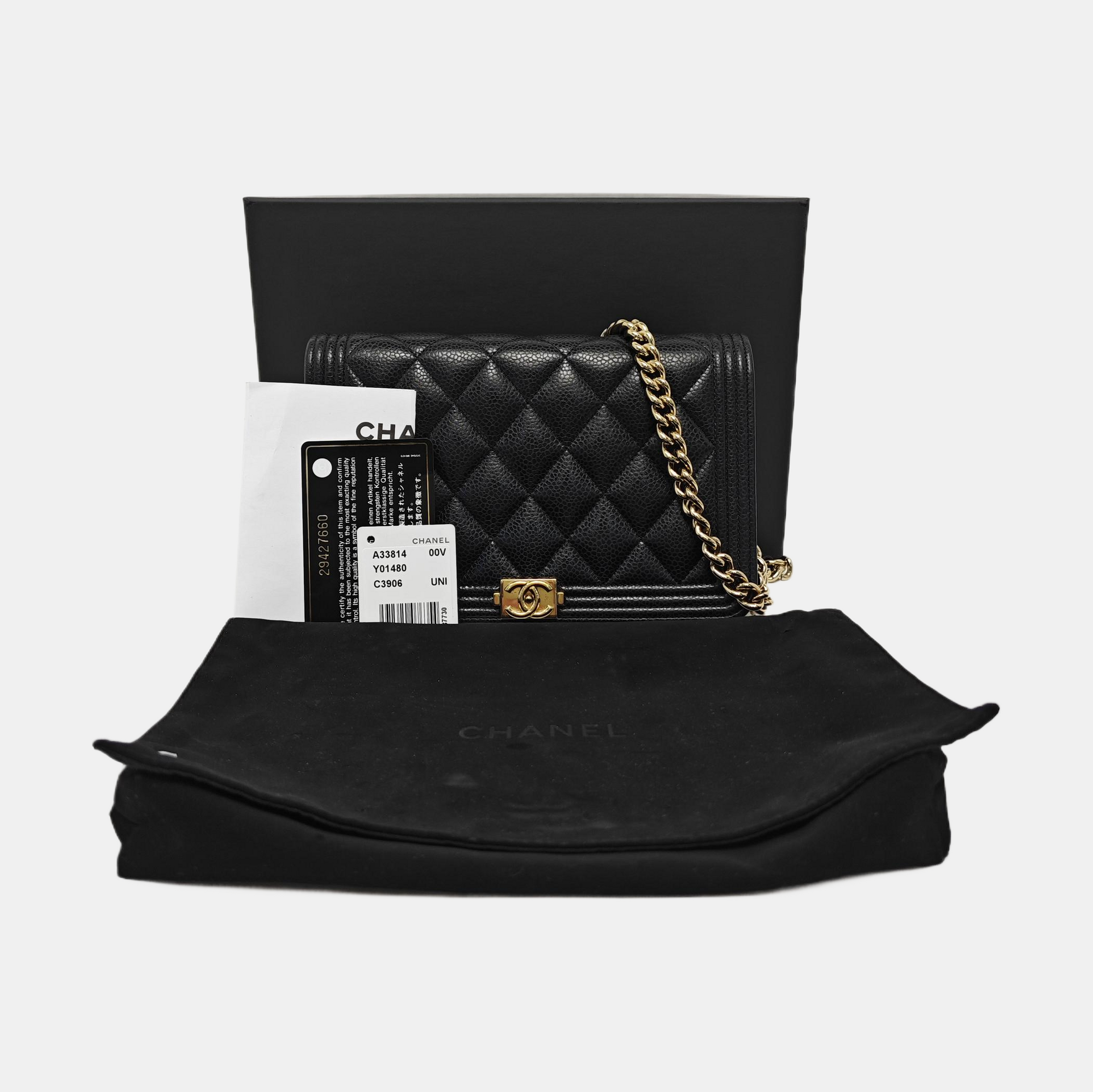 BOY CHANEL Mini Quilted Grained Calfskin Black