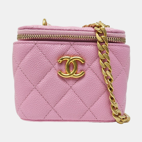 VANITY CASE Small Quilted Grained Calfskin Pink