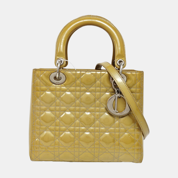 Lady Dior Medium Cannage Patent Leather Yellow