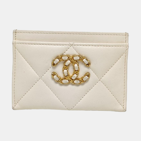 Authenticated pre-owned  CHANEL 19 Quilted Lambskin White Card Holder - Card Holder at Looply