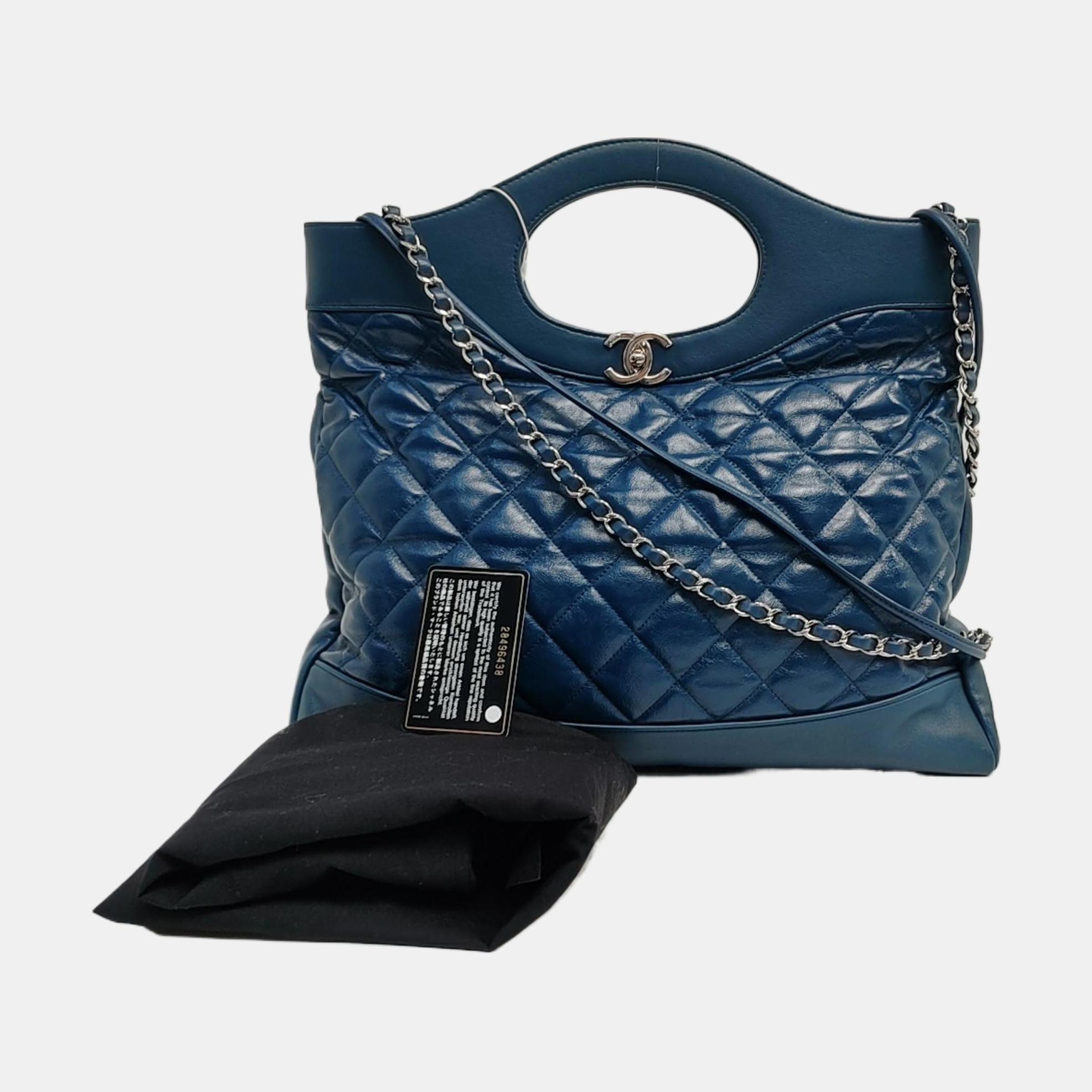 CHANEL 31 Large Quilted Calfskin Blue