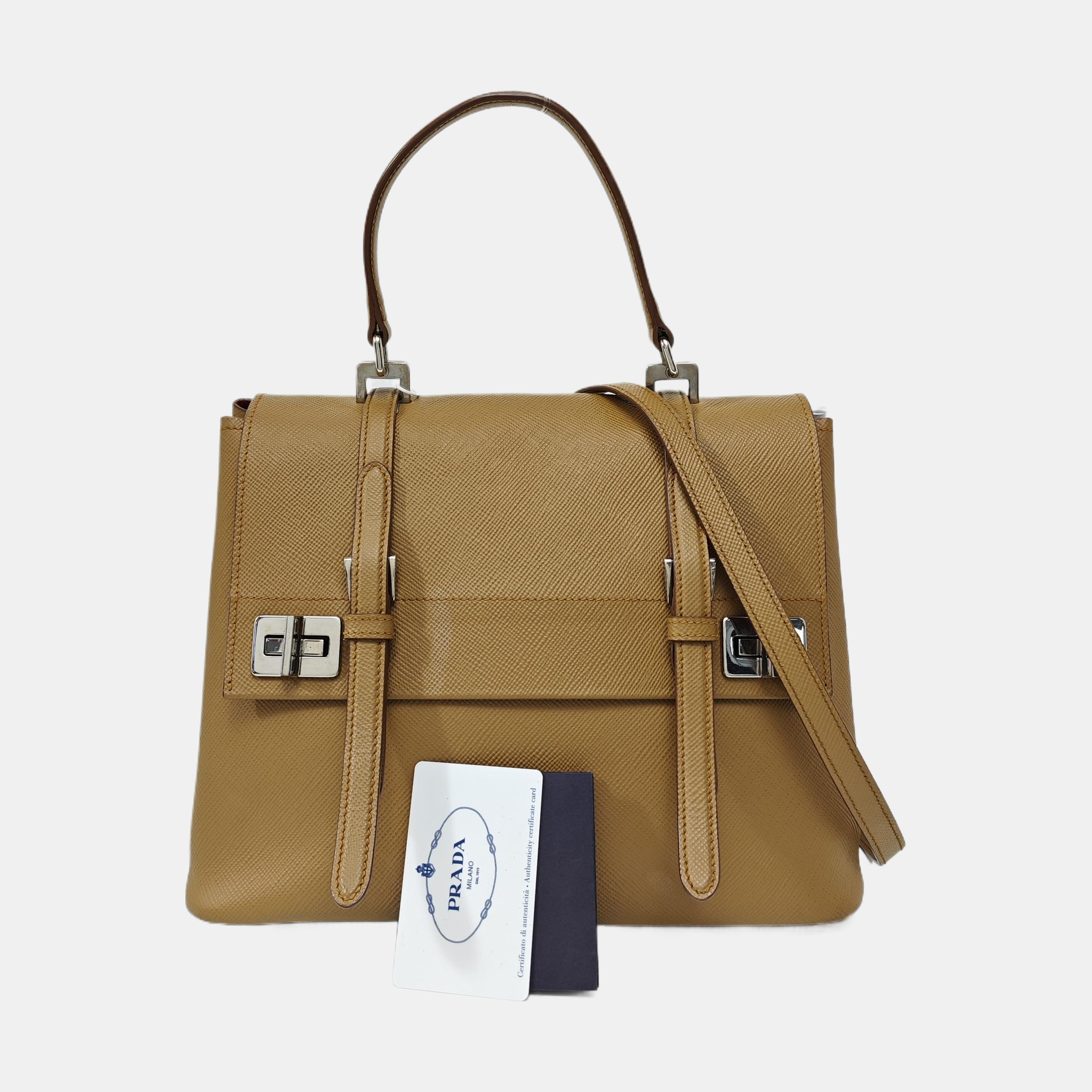 Saffiano Calfskin Shoulder Bag Brown