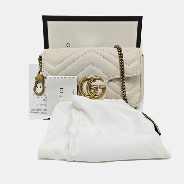 GG Marmont Mini Quilted Calfskin White