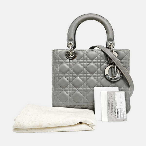 Lady Dior Medium Cannage Lambskin Gray