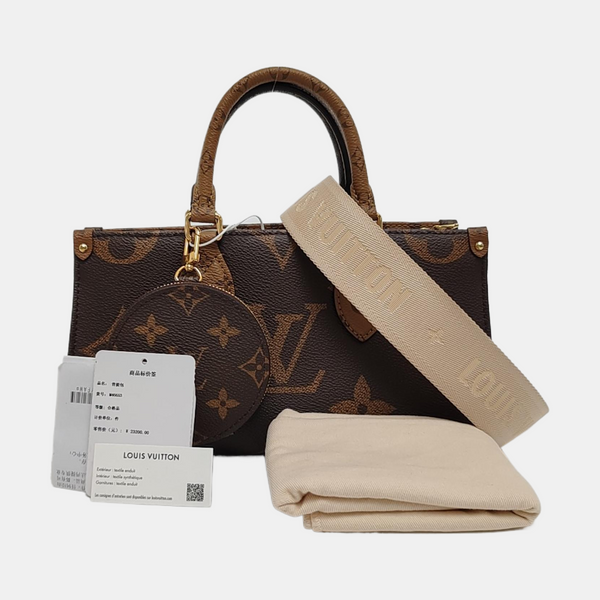ONTHEGO EAST WEST Chain Monogram Coated Canvas Brown