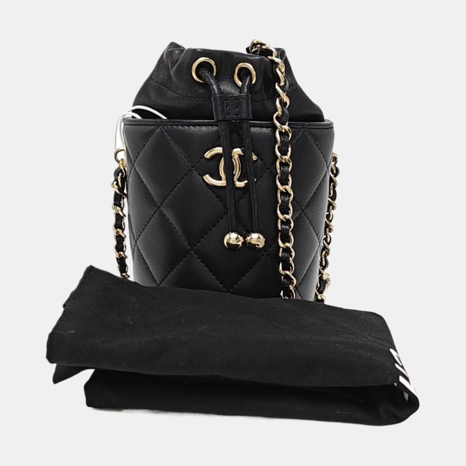 Quilted Lambskin Bucket Bag Black