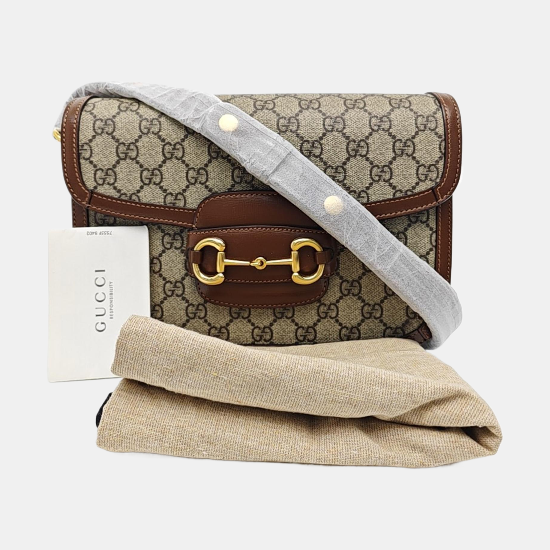 Horsebit 1955 Medium Monogram Coated Canvas Beige