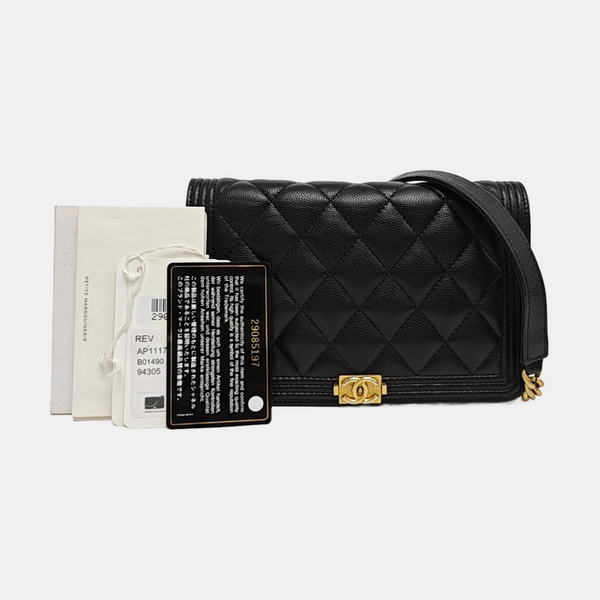 BOY CHANEL Mini Quilted Grained Calfskin Black