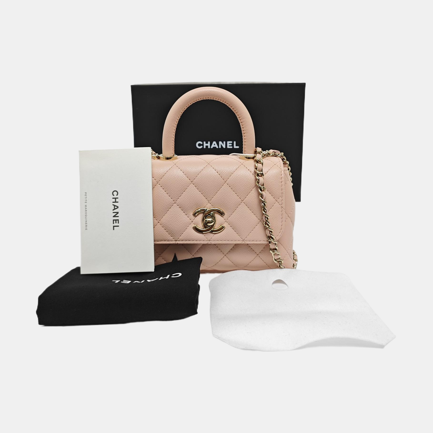 COCO HANDLE Mini Quilted Grained Calfskin Pink