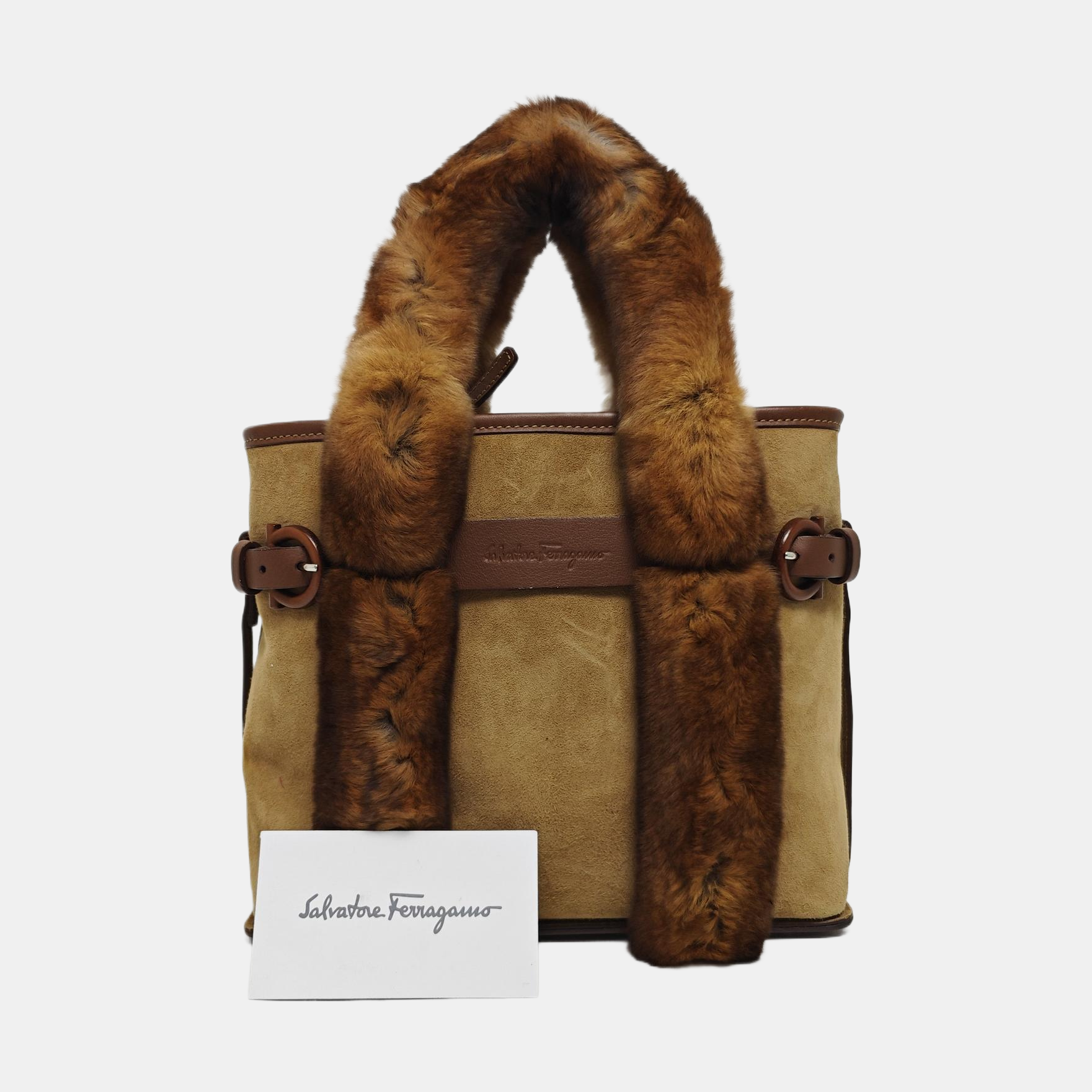 Suede Top Handle Bag Brown
