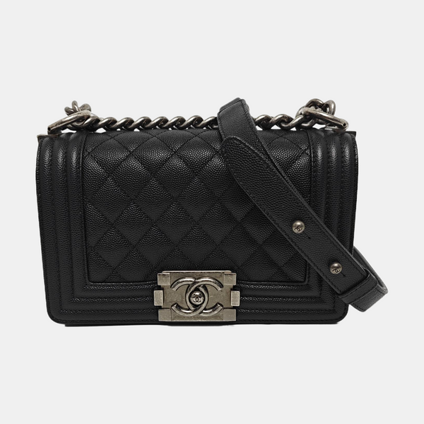 BOY CHANEL Small Quilted Grained Calfskin Black