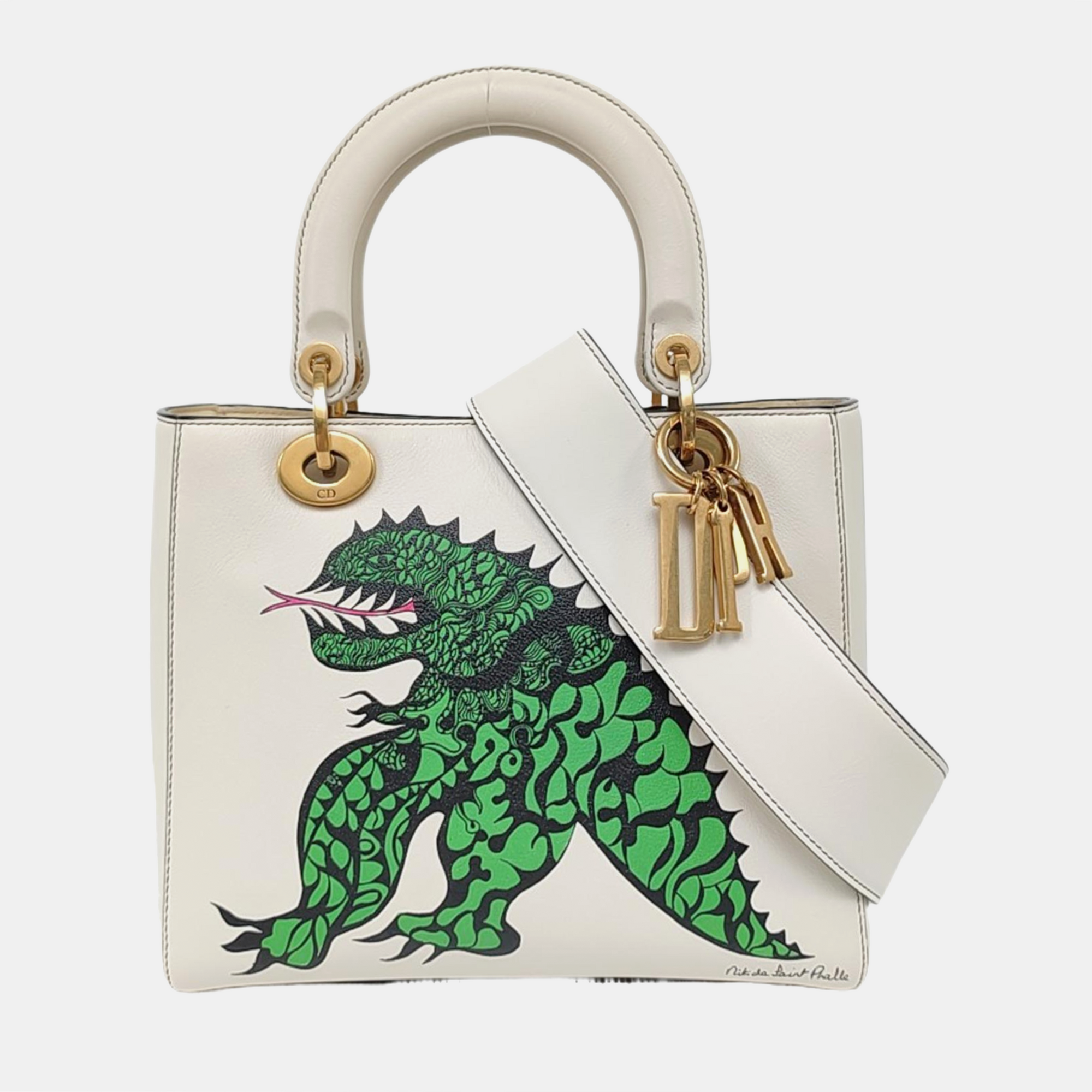 Authenticated pre-owned  Lady Dior Medium Leather White - Tote Bag at Looply
