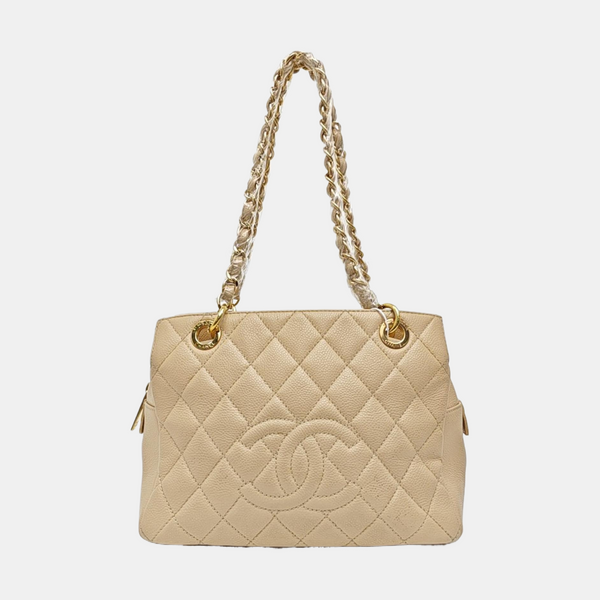 CHANEL PETITE Piel de becerro graneada acolchada beige