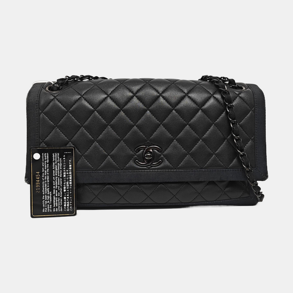 Quilted Lambskin Top Handle Bag Black