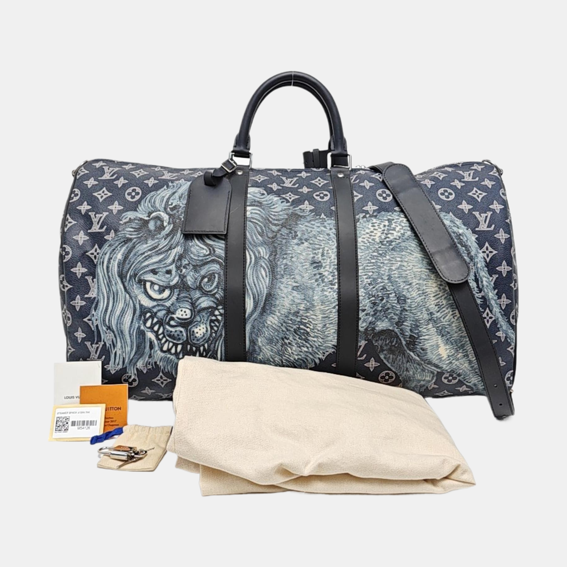KEEPALL 55 Monogram Coated Canvas Blue