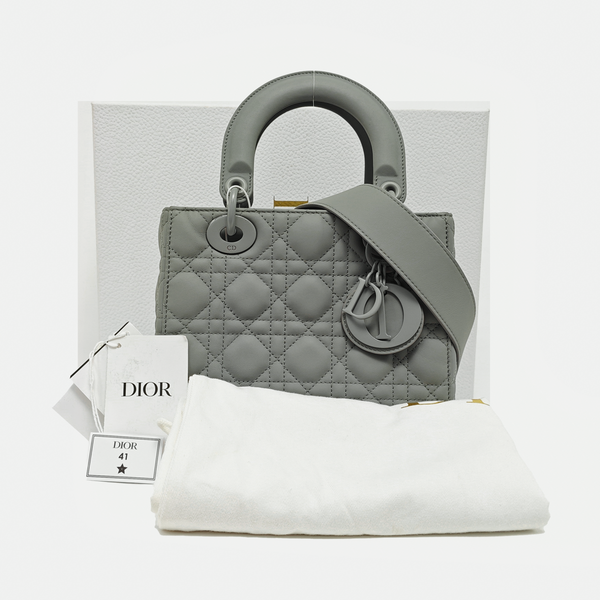 Lady Dior Small Cannage Lambskin Gray
