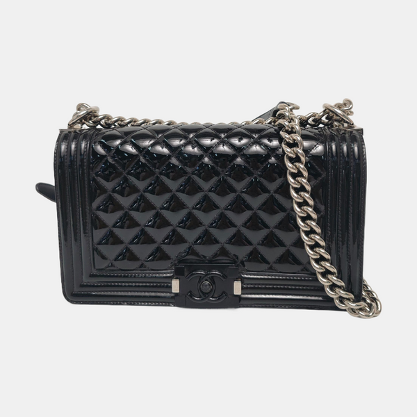 BOY CHANEL Medium Quilted Patent Leather Black