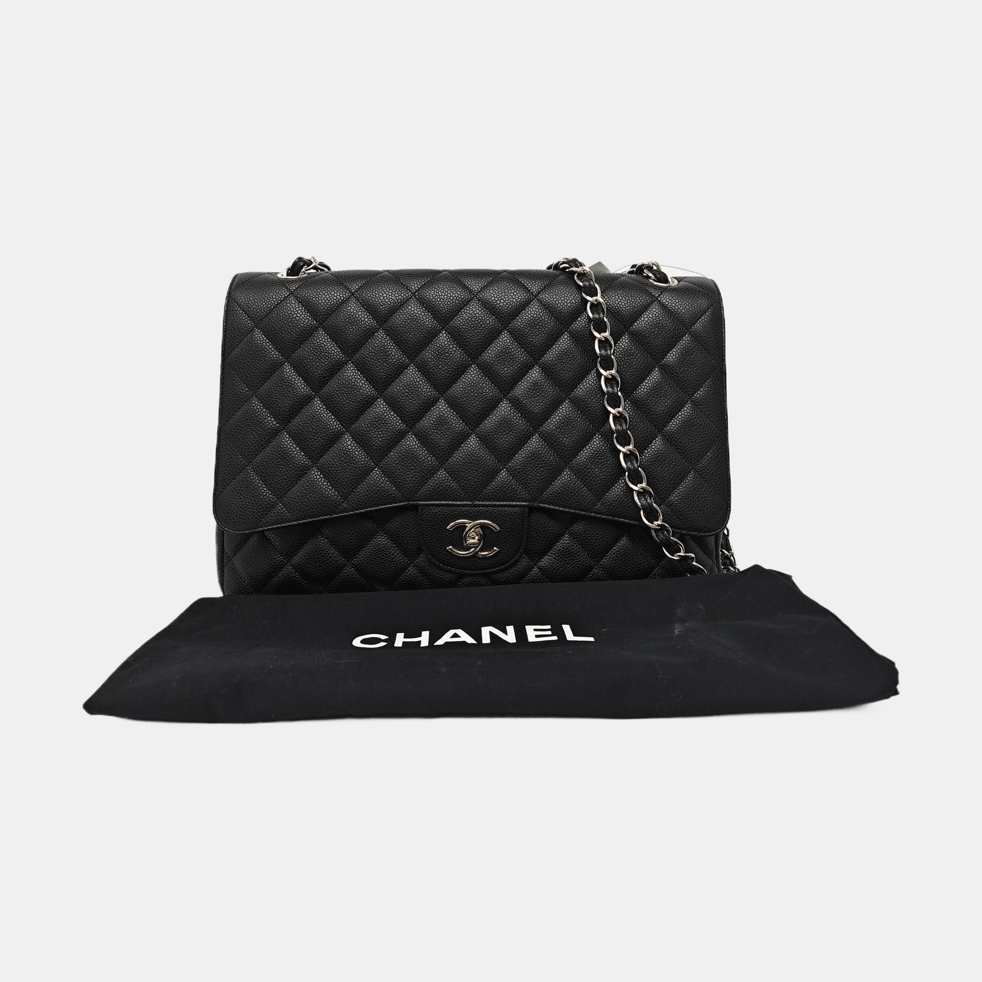 Quilted Grained Calfskin Shoulder Bag Large Black