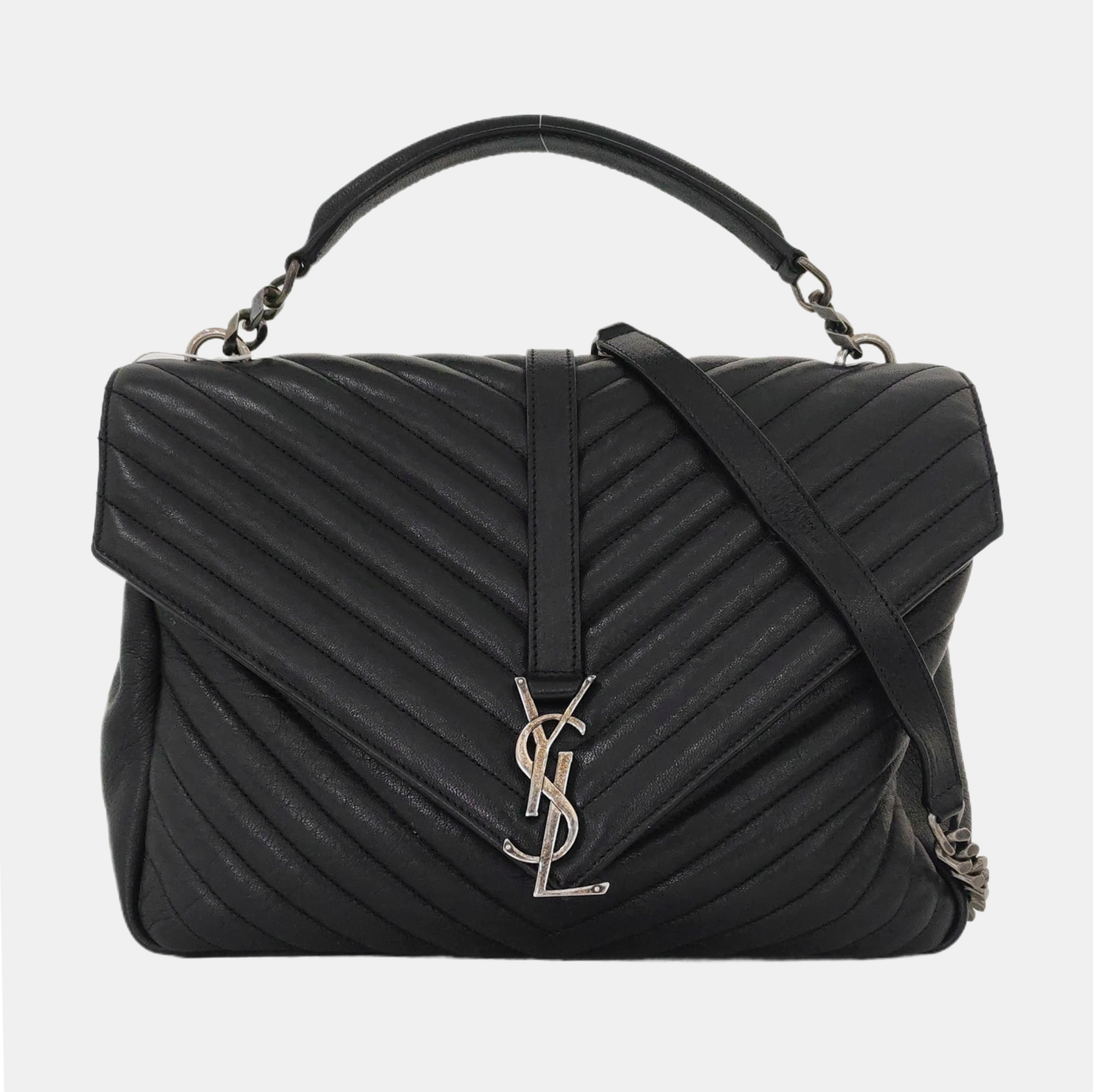 COLLEGE Large Chevron Lambskin Black