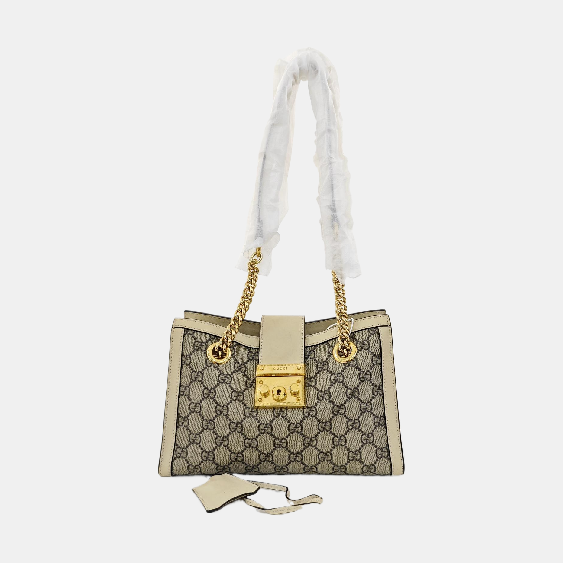 Padlock Small Monogram Coated Canvas Beige