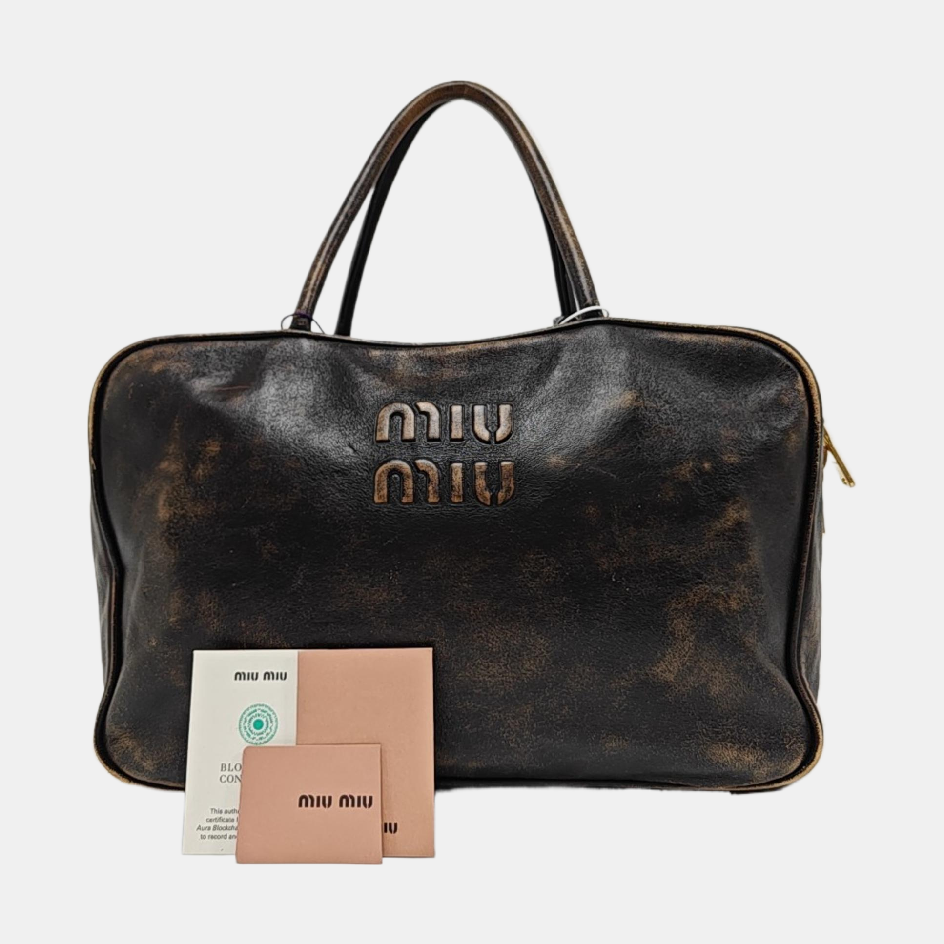 Authenticated pre-owned  Beau Large Calfskin Brown - Top Handle Bag at Looply