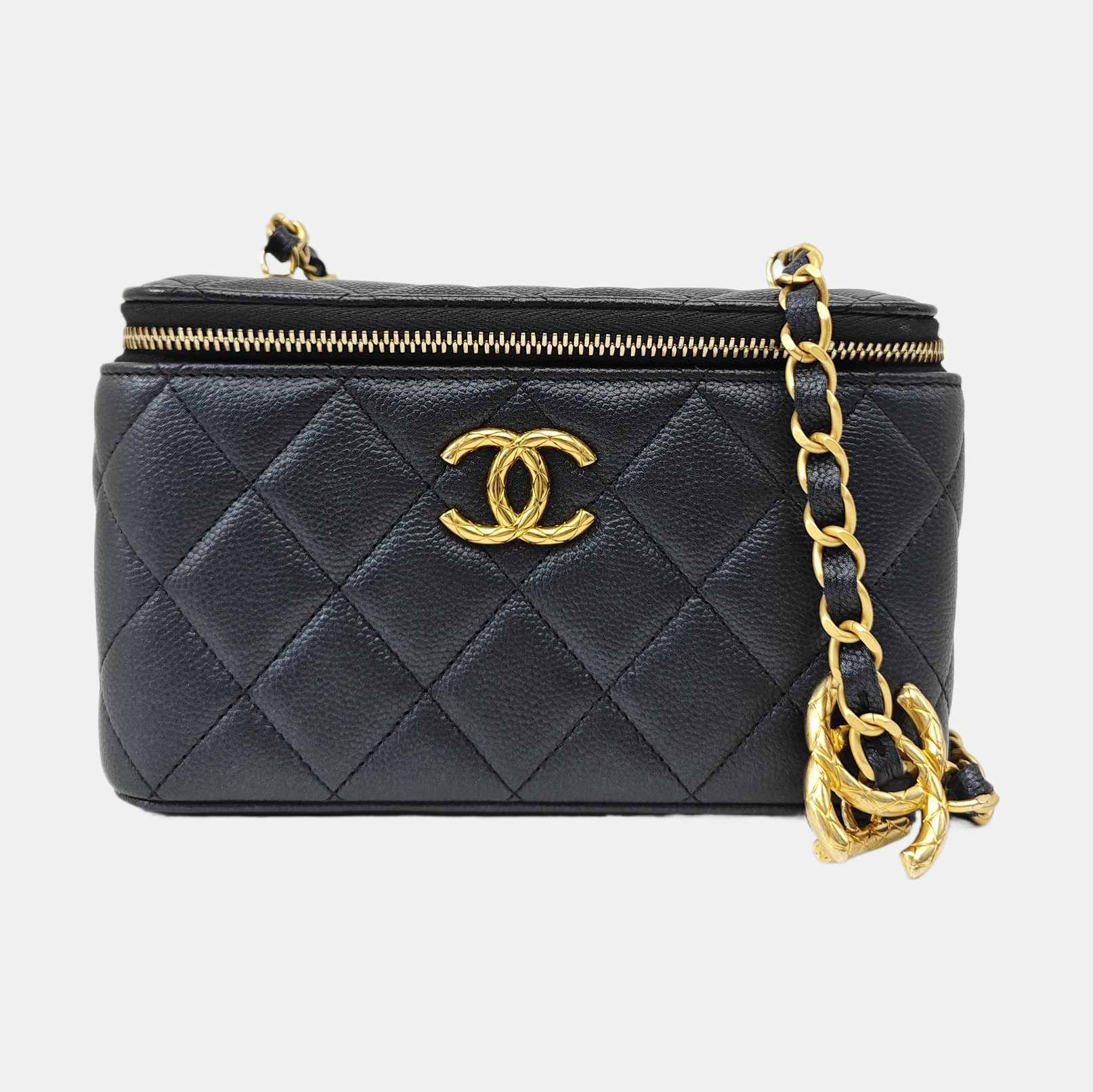 VANITY CASE Small Quilted Grained Calfskin Metallic