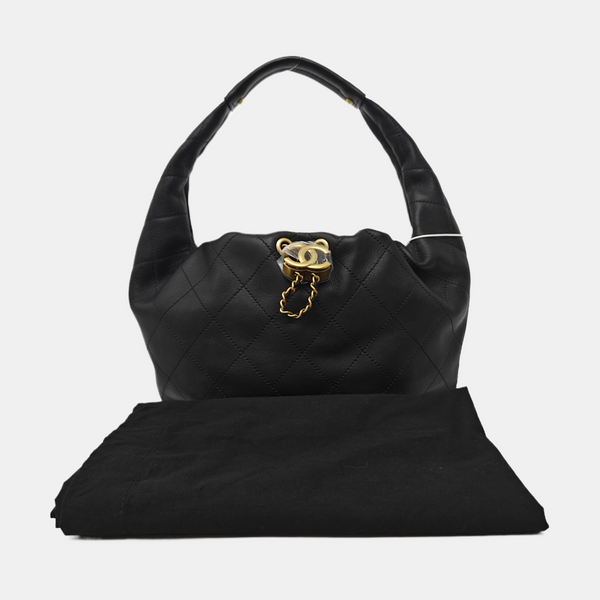 Quilted Calfskin Top Handle Bag Black