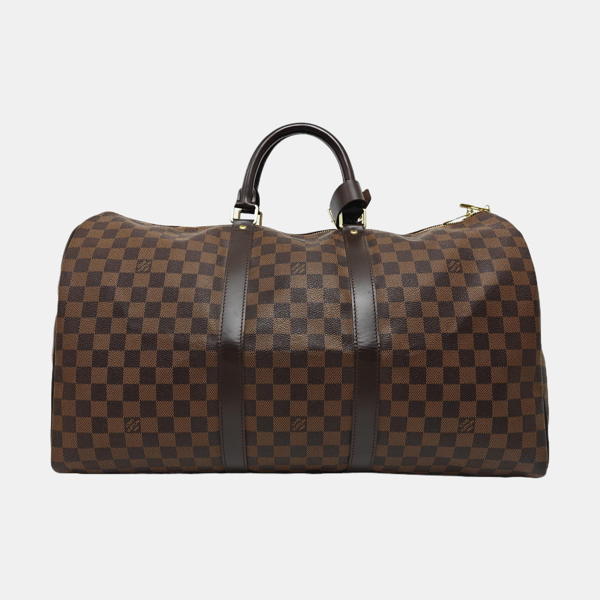 KEEPALL 50 Damier Ebene Coated Canvas Brown