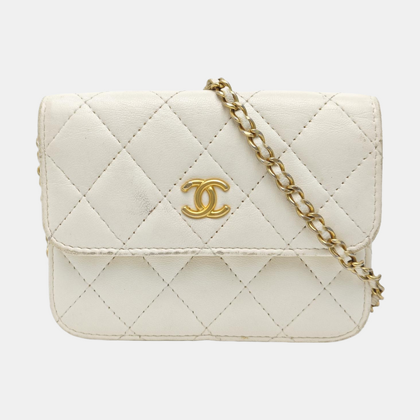 Quilted Lambskin Shoulder Bag White