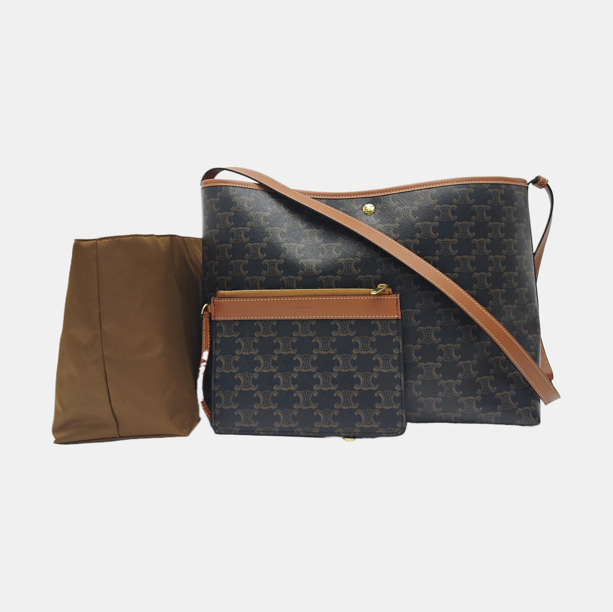 Coated Canvas Shoulder Bag Brown