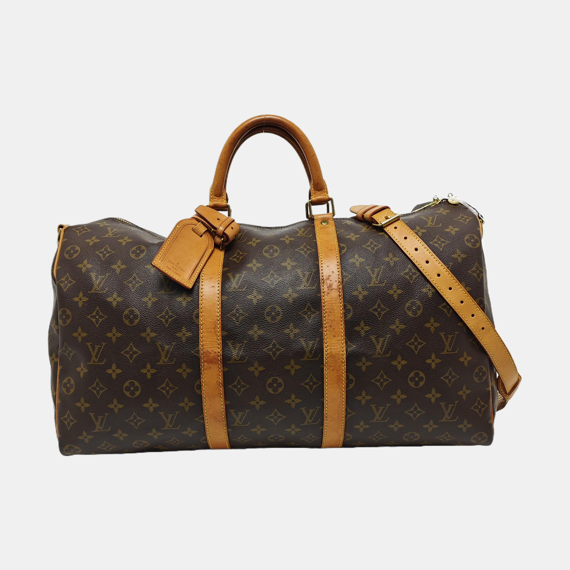 KEEPALL 50 Monogram Coated Canvas Brown