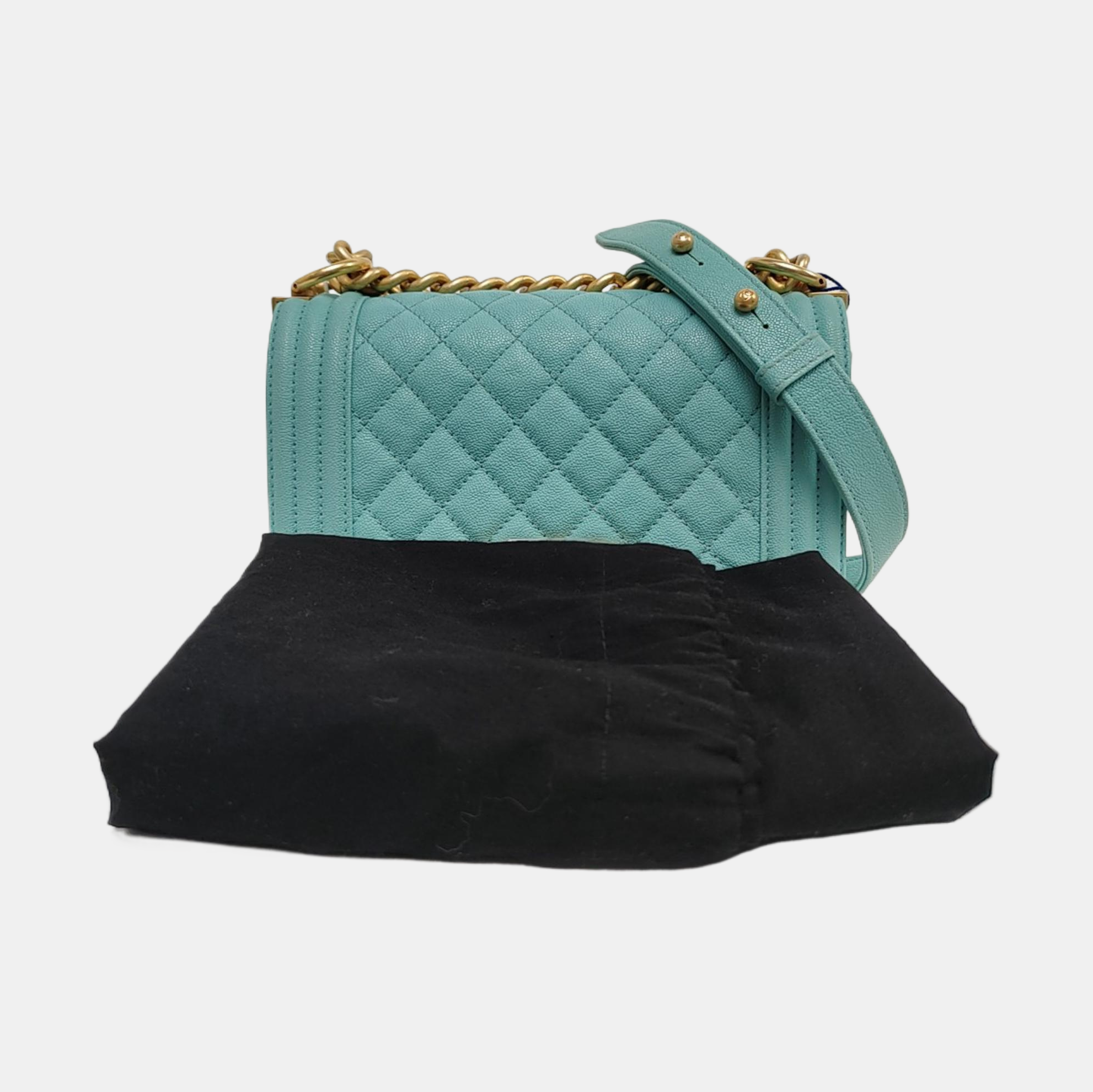 Authenticated pre-owned  BOY CHANEL Small Quilted Grained Calfskin Blue - Shoulder Bag at Looply