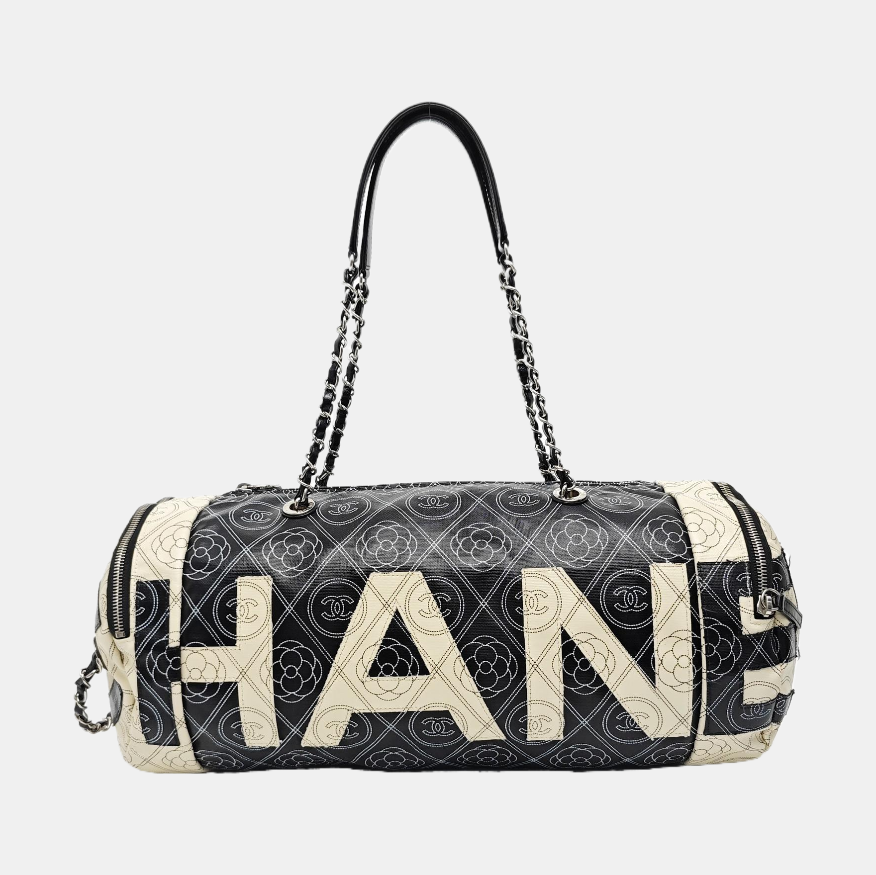 Quilted Coated Canvas Top Handle Bag Black