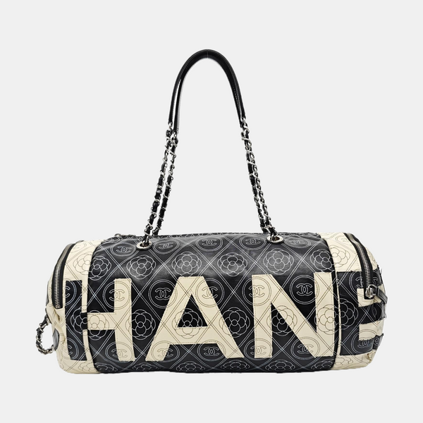 Quilted Coated Canvas Top Handle Bag Black